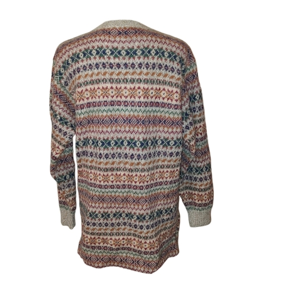 Peruvian Connection Multicolor Long Button Down Chunky Wool Sweater - Picture 2 of 4